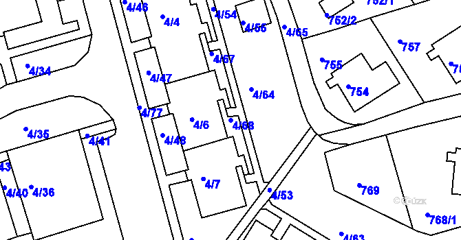 Parcela st. 4/68 v KÚ Mšeno nad Nisou, Katastrální mapa