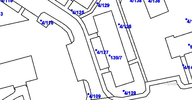 Parcela st. 4/127 v KÚ Mšeno nad Nisou, Katastrální mapa