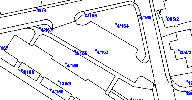 Parcela st. 4/163 v KÚ Mšeno nad Nisou, Katastrální mapa