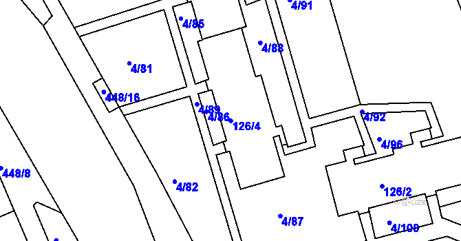 Parcela st. 126/4 v KÚ Mšeno nad Nisou, Katastrální mapa