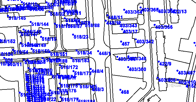 Parcela st. 448/1 v KÚ Mšeno nad Nisou, Katastrální mapa