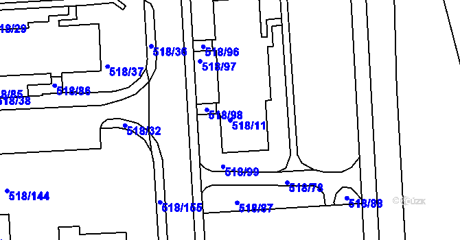 Parcela st. 518/11 v KÚ Mšeno nad Nisou, Katastrální mapa