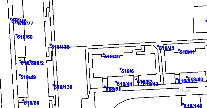 Parcela st. 518/45 v KÚ Mšeno nad Nisou, Katastrální mapa