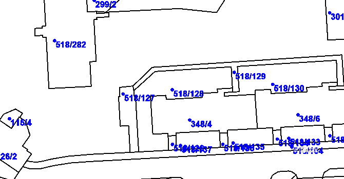 Parcela st. 518/128 v KÚ Mšeno nad Nisou, Katastrální mapa