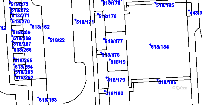 Parcela st. 518/178 v KÚ Mšeno nad Nisou, Katastrální mapa