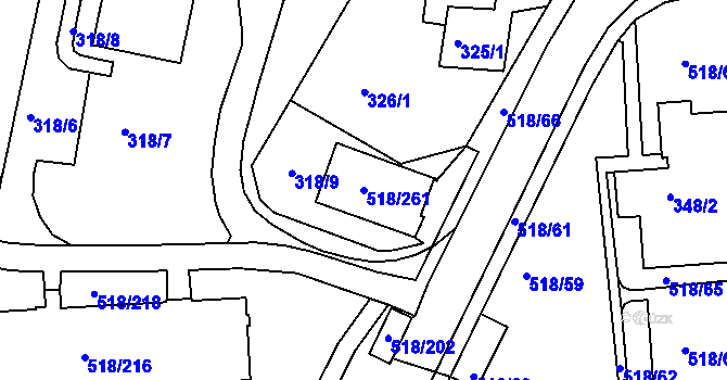 Parcela st. 518/261 v KÚ Mšeno nad Nisou, Katastrální mapa