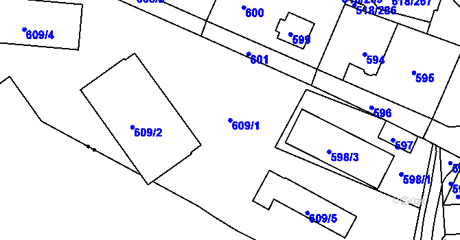 Parcela st. 609/1 v KÚ Mšeno nad Nisou, Katastrální mapa