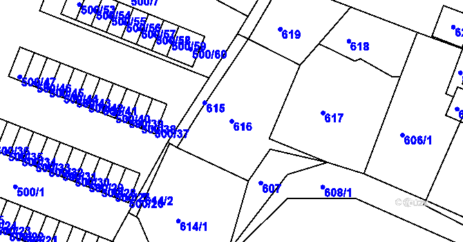 Parcela st. 616 v KÚ Mšeno nad Nisou, Katastrální mapa