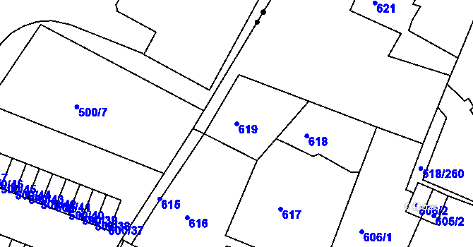 Parcela st. 619 v KÚ Mšeno nad Nisou, Katastrální mapa