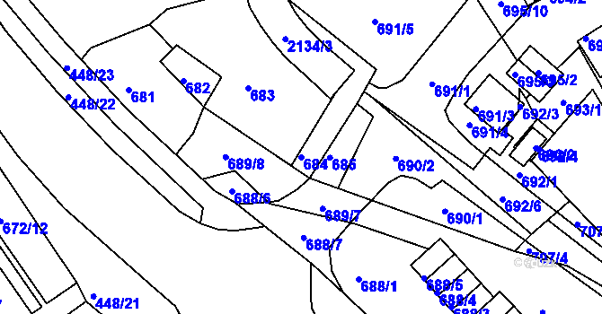 Parcela st. 684 v KÚ Mšeno nad Nisou, Katastrální mapa