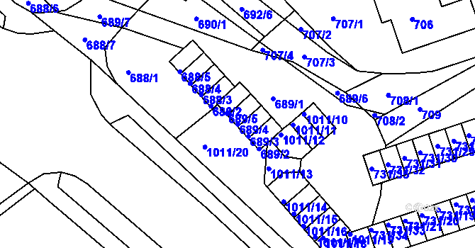 Parcela st. 689/4 v KÚ Mšeno nad Nisou, Katastrální mapa