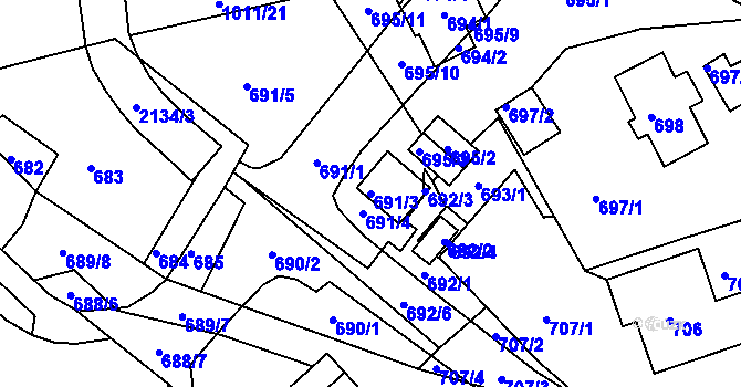 Parcela st. 691/3 v KÚ Mšeno nad Nisou, Katastrální mapa