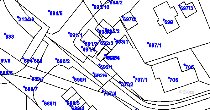 Parcela st. 692/2 v KÚ Mšeno nad Nisou, Katastrální mapa