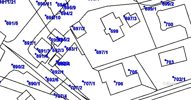 Parcela st. 697/1 v KÚ Mšeno nad Nisou, Katastrální mapa
