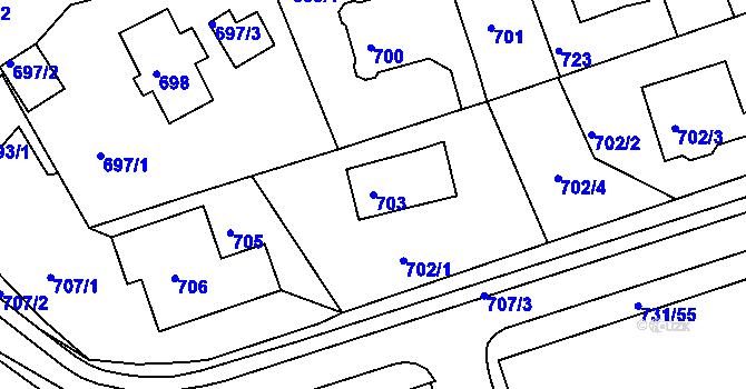 Parcela st. 703 v KÚ Mšeno nad Nisou, Katastrální mapa
