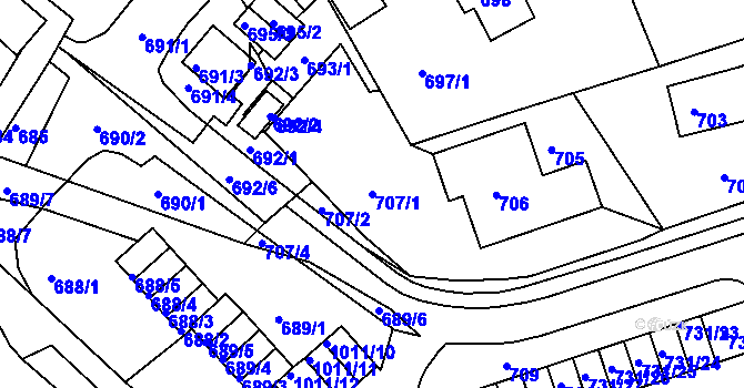 Parcela st. 707/1 v KÚ Mšeno nad Nisou, Katastrální mapa