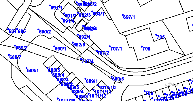 Parcela st. 707/2 v KÚ Mšeno nad Nisou, Katastrální mapa