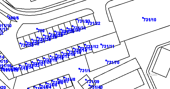 Parcela st. 731/12 v KÚ Mšeno nad Nisou, Katastrální mapa