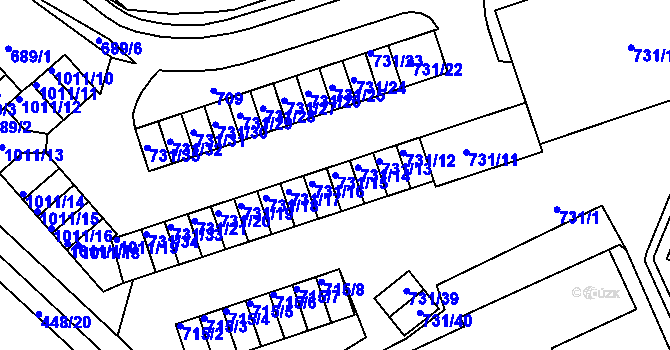Parcela st. 731/15 v KÚ Mšeno nad Nisou, Katastrální mapa