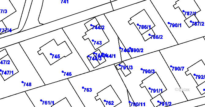 Parcela st. 744/1 v KÚ Mšeno nad Nisou, Katastrální mapa