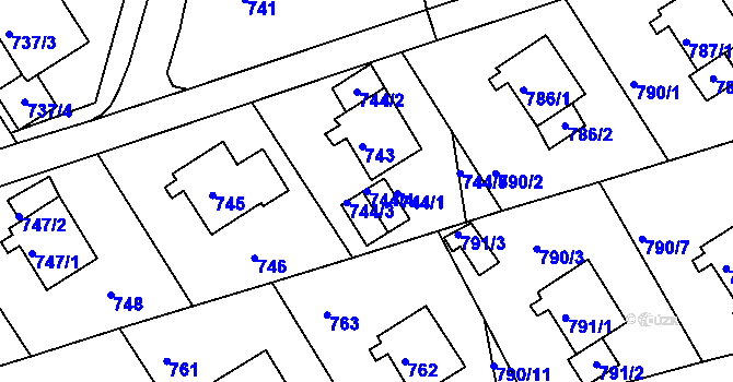 Parcela st. 744/4 v KÚ Mšeno nad Nisou, Katastrální mapa