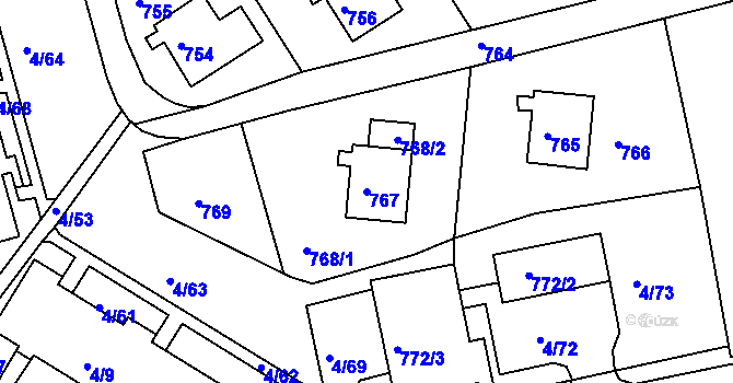 Parcela st. 767 v KÚ Mšeno nad Nisou, Katastrální mapa