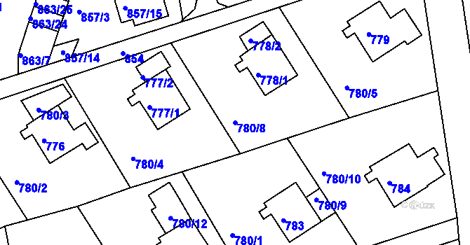 Parcela st. 780/8 v KÚ Mšeno nad Nisou, Katastrální mapa