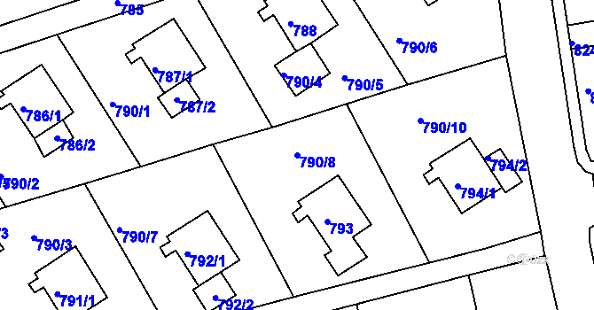 Parcela st. 790/8 v KÚ Mšeno nad Nisou, Katastrální mapa