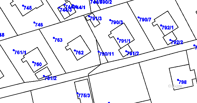 Parcela st. 790/11 v KÚ Mšeno nad Nisou, Katastrální mapa