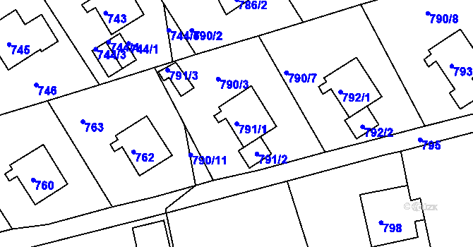 Parcela st. 791/1 v KÚ Mšeno nad Nisou, Katastrální mapa