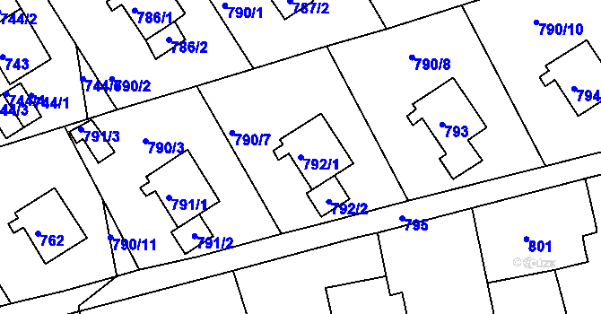 Parcela st. 792/1 v KÚ Mšeno nad Nisou, Katastrální mapa