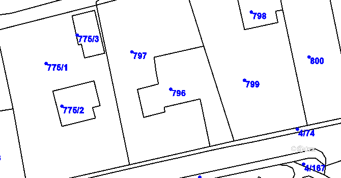 Parcela st. 796 v KÚ Mšeno nad Nisou, Katastrální mapa