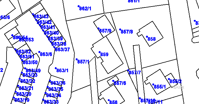 Parcela st. 859 v KÚ Mšeno nad Nisou, Katastrální mapa