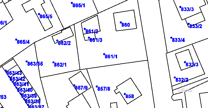 Parcela st. 861/1 v KÚ Mšeno nad Nisou, Katastrální mapa