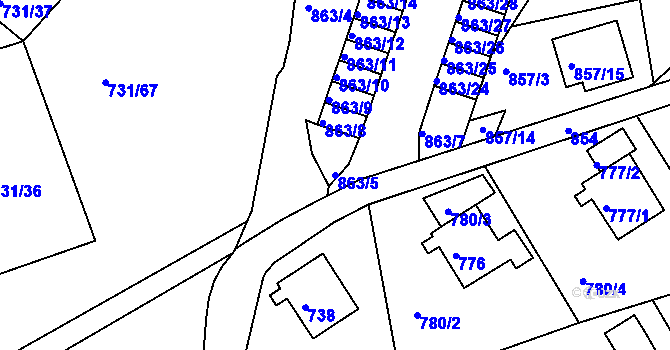 Parcela st. 863/5 v KÚ Mšeno nad Nisou, Katastrální mapa
