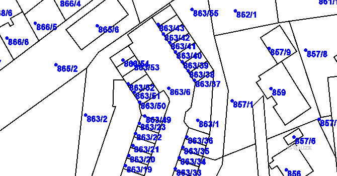 Parcela st. 863/6 v KÚ Mšeno nad Nisou, Katastrální mapa