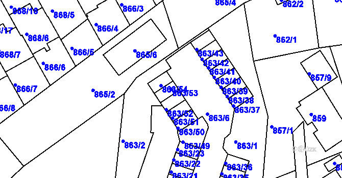 Parcela st. 863/53 v KÚ Mšeno nad Nisou, Katastrální mapa