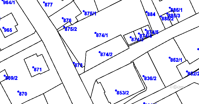 Parcela st. 874/2 v KÚ Mšeno nad Nisou, Katastrální mapa