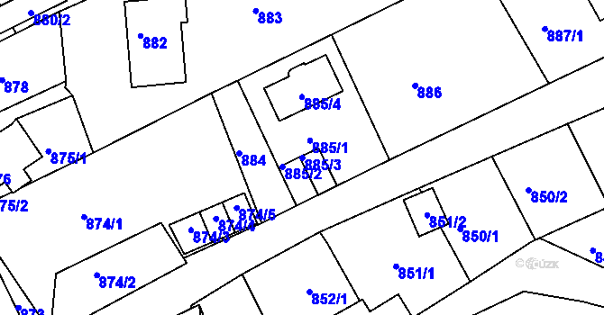 Parcela st. 885/3 v KÚ Mšeno nad Nisou, Katastrální mapa