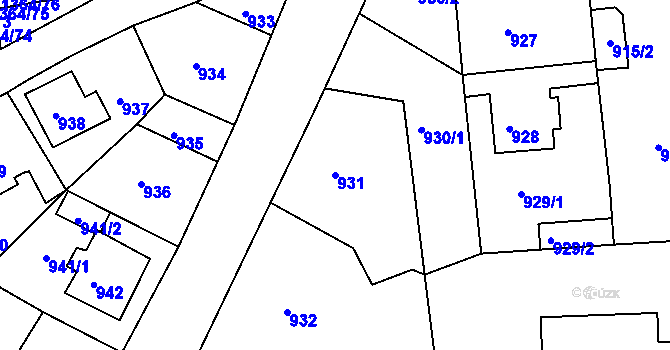 Parcela st. 931 v KÚ Mšeno nad Nisou, Katastrální mapa