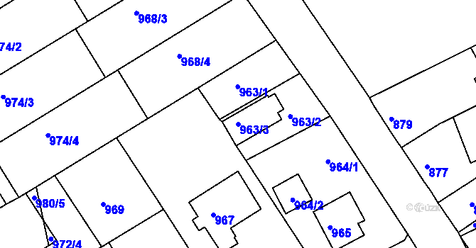 Parcela st. 963/3 v KÚ Mšeno nad Nisou, Katastrální mapa