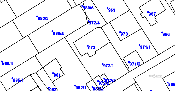 Parcela st. 973 v KÚ Mšeno nad Nisou, Katastrální mapa