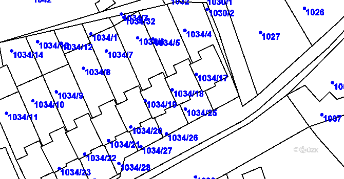 Parcela st. 1034/18 v KÚ Mšeno nad Nisou, Katastrální mapa