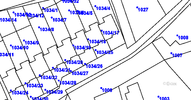 Parcela st. 1034/25 v KÚ Mšeno nad Nisou, Katastrální mapa