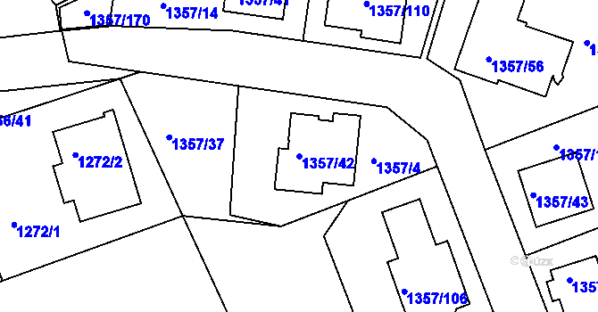 Parcela st. 1357/42 v KÚ Mšeno nad Nisou, Katastrální mapa