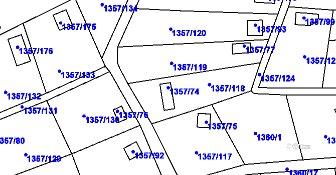 Parcela st. 1357/74 v KÚ Mšeno nad Nisou, Katastrální mapa