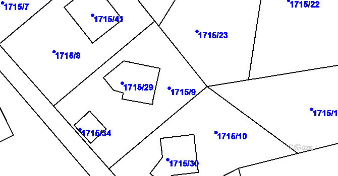 Parcela st. 1715/9 v KÚ Mšeno nad Nisou, Katastrální mapa