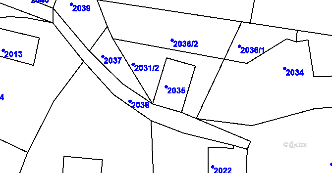 Parcela st. 2035 v KÚ Mšeno nad Nisou, Katastrální mapa