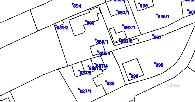 Parcela st. 889/4 v KÚ Mšeno nad Nisou, Katastrální mapa