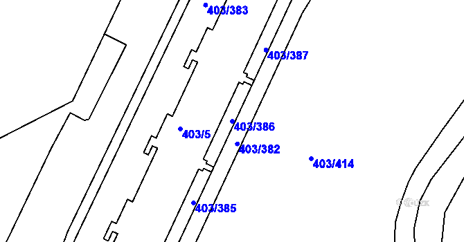 Parcela st. 403/386 v KÚ Mšeno nad Nisou, Katastrální mapa